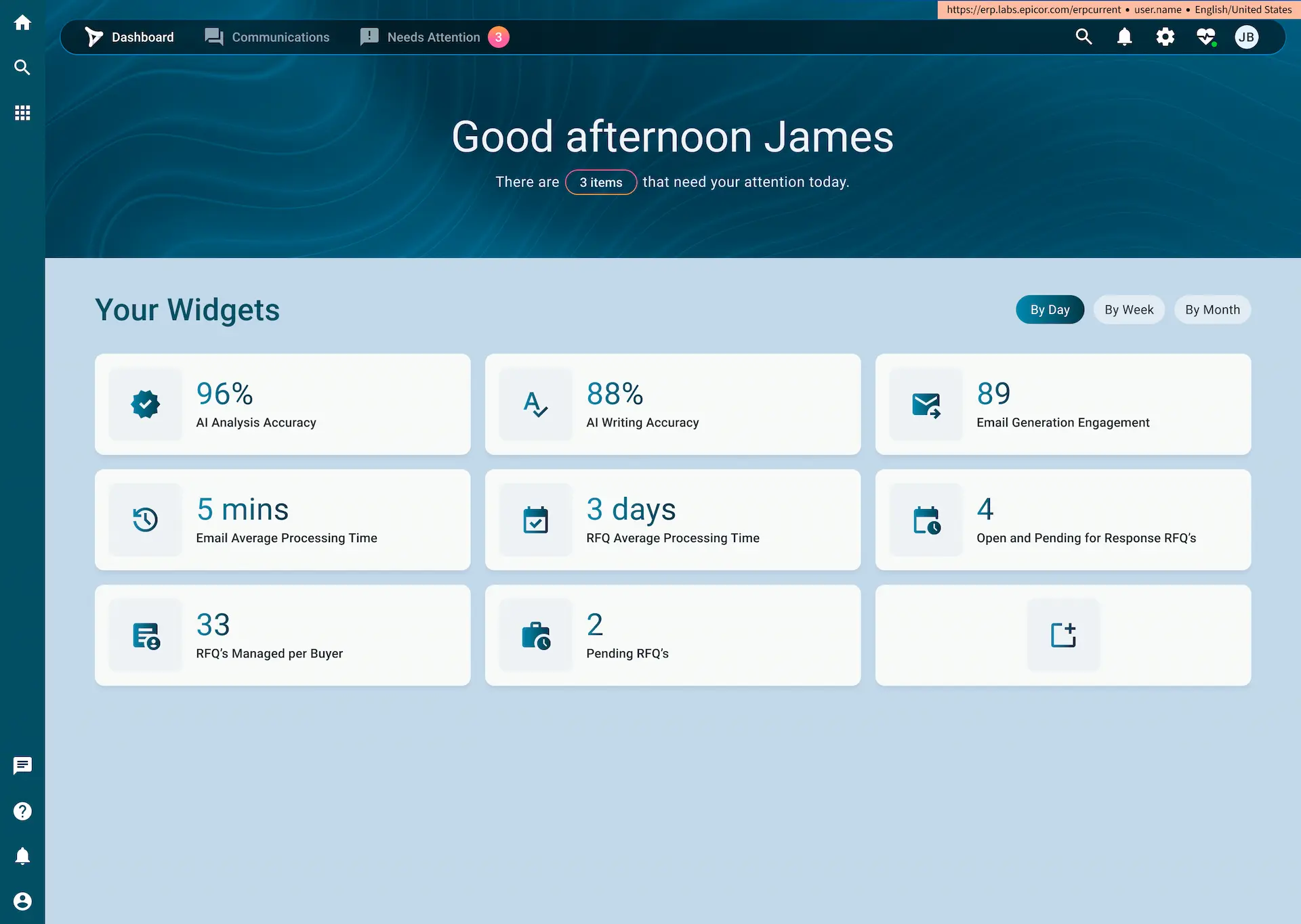 Epicor Prism AI - Home Screen Dashboard